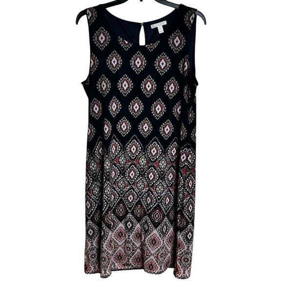 Dana Buchman Sleeveless Shift Dress Sz L Blue Multicolor Print Lined Lightweight - Picture 1 of 7
